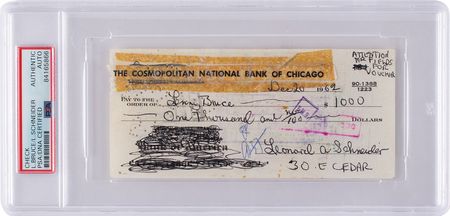 Lot #732 Lenny Bruce: Rare triple-signed check using his stage and legal names: 