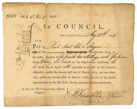 Lot #146 Benjamin Franklin: Desirable pay order for a patriot?Benjamin Franklin pays 