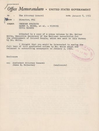 Lot #9 J. Edgar Hoover: Hoover-initialed FBI memo
