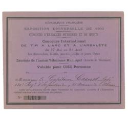 Lot #7006  Paris 1900 Olympics Pass