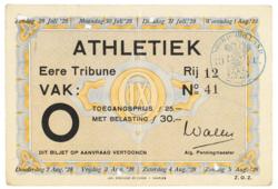 Lot #7031 Tug Wilson's Amsterdam 1928 Summer Olympics Ticket - Image 1