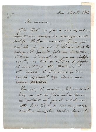 Lot #269 Emile Zola Handwritten Letter Signed - Image 1