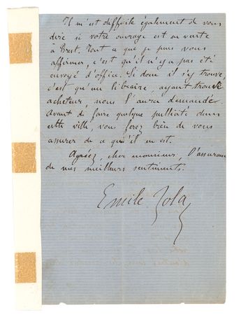 Lot #269 Emile Zola Handwritten Letter Signed - Image 2