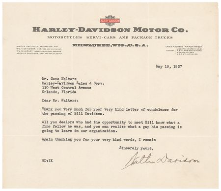 Lot #15 Harley-Davidson: Davidson, Walter: On the
