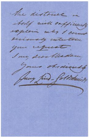 Lot #460 Jenny Lind: The 'Swedish Nightingale' declines 