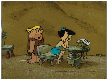 Lot #560 Barney and Betty Rubble key master background set-up from The Flintstones: Rare key master set-up from The Flintstones' second season - Image 1