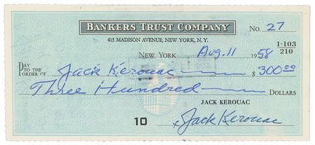 Lot #244 Jack Kerouac: Superb triple-signed check from Kerouac - Image 1