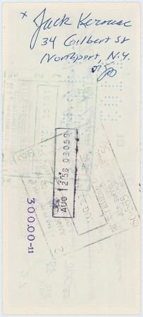 Lot #244 Jack Kerouac: Superb triple-signed check from Kerouac - Image 2