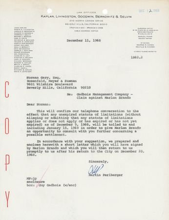 Lot #412 Marlon Brando: Boldly signed lawsuit document from Marlon Brando - Image 2