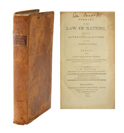 Lot #10 Edmund Randolph: Summary of the Law of Nations, from the library of Washington's first Attorney General and later Secretary of State - Image 1