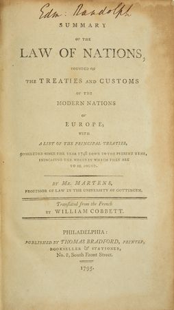 Lot #10 Edmund Randolph: Summary of the Law of Nations, from the library of Washington's first Attorney General and later Secretary of State - Image 2
