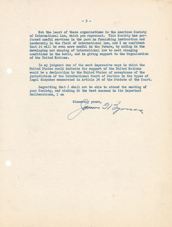 Lot #6 James F. Byrnes: Poignant and lengthy postwar letter from State Secretary Byrnes?