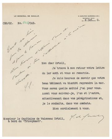 Lot #27 Charles de Gaulle: War-dated message from