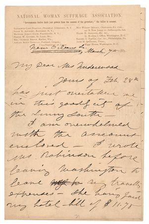 Lot #13 Susan B. Anthony: On Suffrage letterhead,