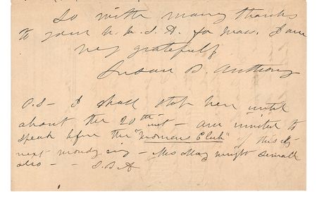 Lot #13 Susan B. Anthony: On Suffrage letterhead, Anthony confirms a speech at a New Orleans 