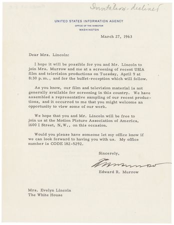Lot #466 Edward R. Murrow Typed Letter Signed - Image 1