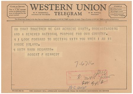 Lot #89 Robert F. Kennedy Telegram - Image 2