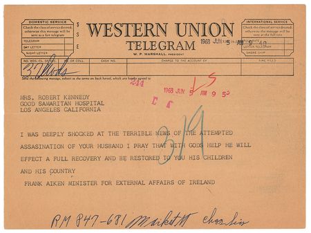 Lot #91 Robert F. Kennedy Assassination Telegrams - Image 1