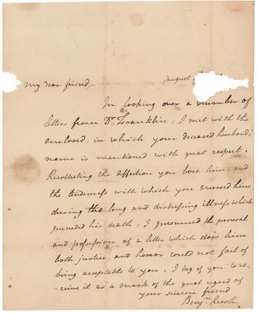 Lot #3 Benjamin Rush: Rush forwards a respectful