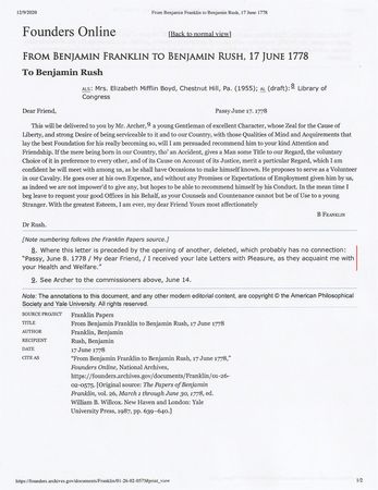 Lot #3 Benjamin Rush: Rush forwards a respectful letter by Benjamin Franklin to a patriot's widow - Image 3