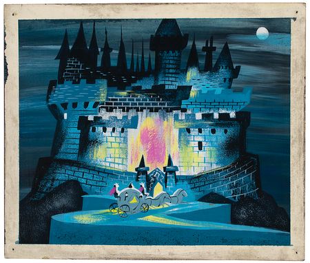 Lot #526 Mary Blair concept painting from Cinderella: Awesome depiction of the iconic Disney castle, brought to life for Cinderella by the brilliant Mary Blair - Image 1