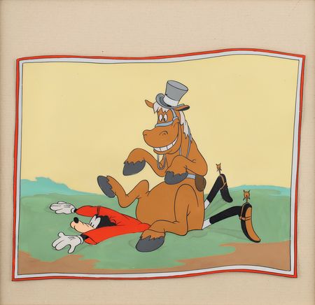 Lot #596 Goofy and Horse production cel and production background from How to Ride a Horse Production Cel and Production Background - Image 1