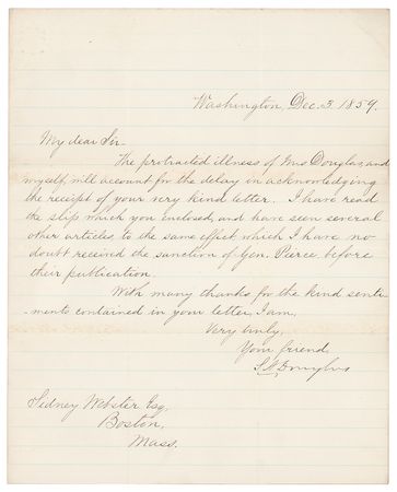 Lot #12 Stephen A. Douglas Handwritten Letter