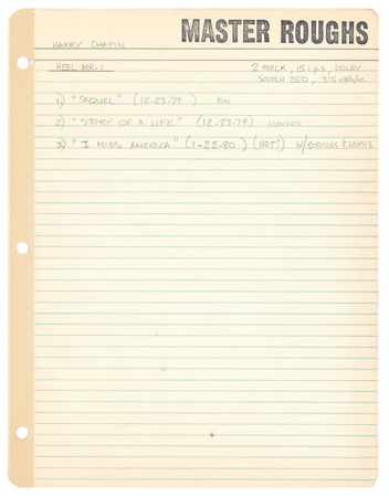 Lot #277 Harry Chapin: Comprehensive studio notes for Chapin's final album, Sequel - Image 3