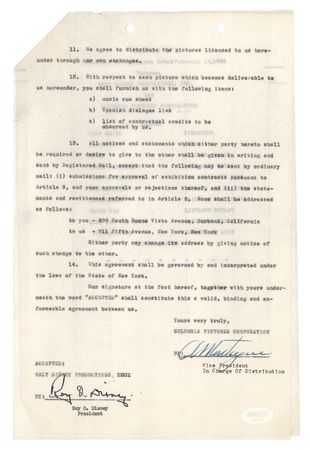 Lot #562 Roy O. Disney: Disney grants Spanish-language distribution rights for Cinderella and others - Image 3