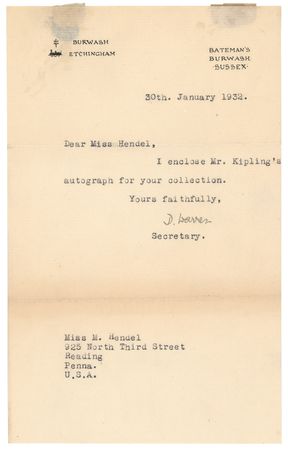 Lot #259 Rudyard Kipling Signature - Image 2