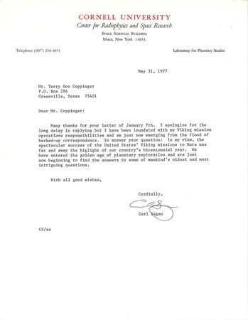 Lot #122 Carl Sagan: Sagan on the Viking program: 