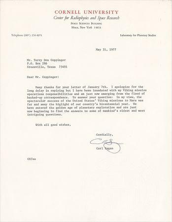 Lot #122 Carl Sagan: Sagan on the Viking program: 