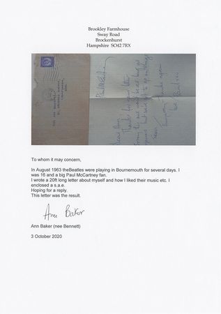 Lot #280 Beatles: McCartney, Paul: Rare 1963 handwritten and twice-signed letter from Paul—