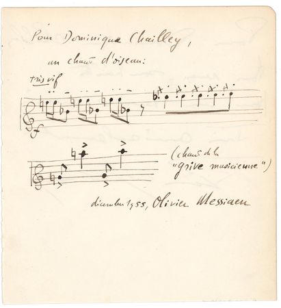 Lot #273 Olivier Messiaen Signed Musical Quote - Image 1
