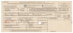 Lot #634 Bob Dylan: In the wake of his storied motorcycle accident, Dylan applies for the ?Replacement of Lost, Mutilated or Destroyed Registration Items? - Image 2