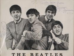 Lot #616 Beatles: Fabulous Beatles display with a multi-signed 1963 fan club promo card and a Lennon signature from St. Moritz, where he composed 'Norwegian Wood' - Image 3
