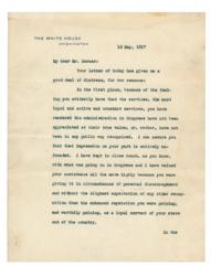 Lot #40 Woodrow Wilson: President Wilson writes to Texas Congressman John Nance Garner, recognizing him 