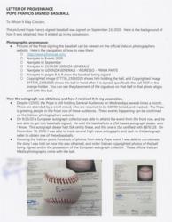 Lot #193 Pope Francis: Rare baseball autographed by Pope Francis, with photographic evidence of the pontiff's signing! - Image 3