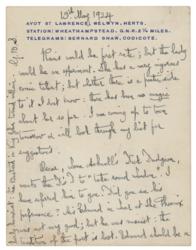 Lot #461 George Bernard Shaw: Shaw critiques a miscast performance of Shakespeare's King Lear: 