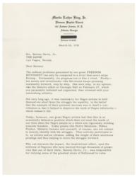 Lot #173 Martin Luther King, Jr: A historical letter to Sammy Davis, Jr., praising the ground-breaking 1961 Carnegie Hall tribute show?punctuated with a handwritten postscript from King regarding a ?letter to Frank Sinatra? - Image 1