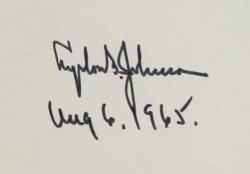 Lot #53 Lyndon B. Johnson: Important official printing of a landmark Civil Rights bill: President Johnson, Vice President Humphrey, and Speaker McCormack sign the Voting Rights Act of 1965 - Image 2