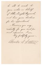 Lot #62 Chester A. Arthur: At behest of Rev. Henry Ward Beecher, President Arthur fills a vacancy at West Point - Image 2