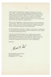 Lot #55 Gerald Ford: Aware of the damage to America’s prestige, President Ford asks Senator Baker to suppress a report on the CIA’s involvement in 