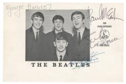 Lot #609 Beatles: Sought-after large format Parlophone promo card from 1963, autographed by all four Beatles - Image 1