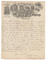 Lot #176 Asa Griggs Candler: Rare letter on ornate Coca-Cola letterhead, handwritten by the company's founder - Image 2