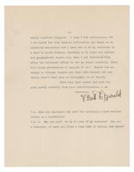 Lot #419 F. Scott Fitzgerald: Fitzgerald's defense of Tender Is the Night: 