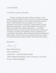 Lot #693 Prince's Custom-Made Tan High-Heeled Boots Worn in 1998 Mel B Interview: Custom-made tan high-heeled boots worn by Prince, reinforced to support his on-stage splits and worn in the 1998 Mel B interview - Image 7