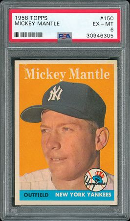 Lot #9045  1958 Topps #150 Mickey Mantle PSA EX-MT 6 - Image 1