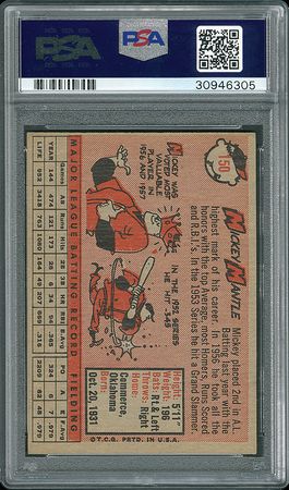 Lot #9045  1958 Topps #150 Mickey Mantle PSA EX-MT 6 - Image 2