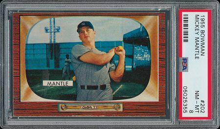 Lot #9041  1955 Bowman #202 Mickey Mantle - PSA NM-MT 8 - Image 1
